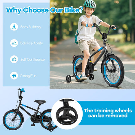 BABY JOY Colorful Macarons Kids Bike, 16 Inch Sporty Children's Bicycle with Training Wheels