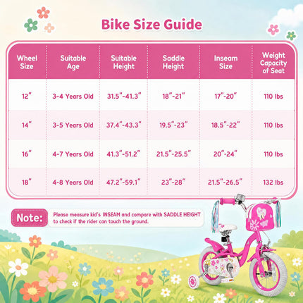 BABY JOY 12 14 16 18 Inch Girls Bike w/Streamers & Bag