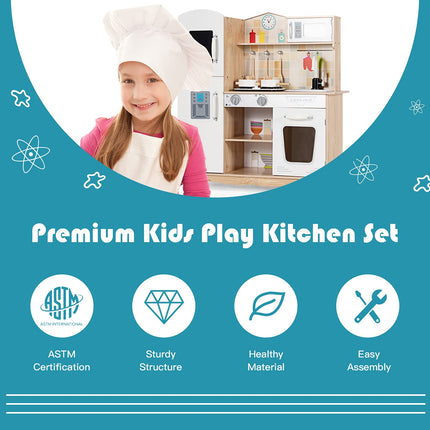 Costzon Kids Kitchen Playset, Wooden Pretend Play Kitchen Toy Set, Toddlers Cooking Toyset