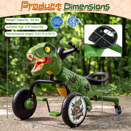 Costzon Dinosaur Kids Pedal Car with Lights Mist Spray Roar Sound