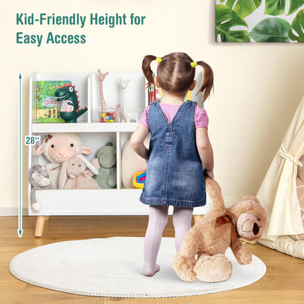 Costzon Toy Organizers and Storage with Bookshelf, 5 Cubbies Wooden Toy Cabinet and Montessori Bookcase w/Solid Legs
