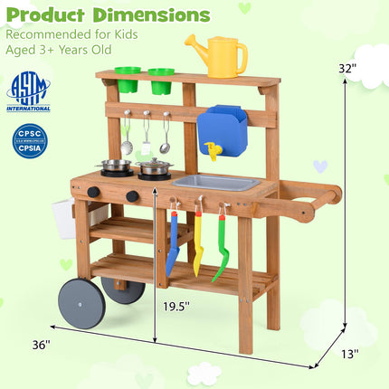 Costzon Mud Kitchen for Kids | Pretend Role Play Toy w/Wheels
