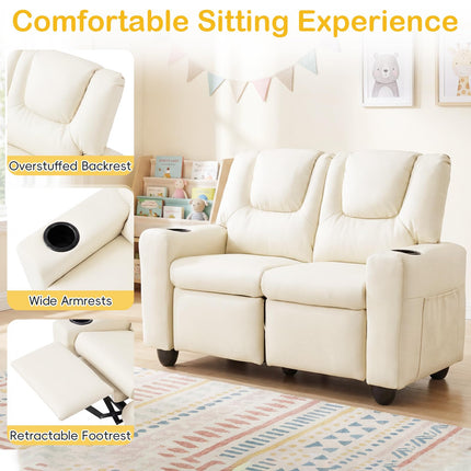 Costzon 2-Seater Kids Recliner 2 Cup Holders 2 Side Storage Pockets