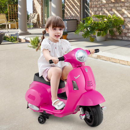 Costzon Toddler Motorcycle, Licensed Vespa Ride on Motorcycle with Training Wheels, Battery Powered Motorbike