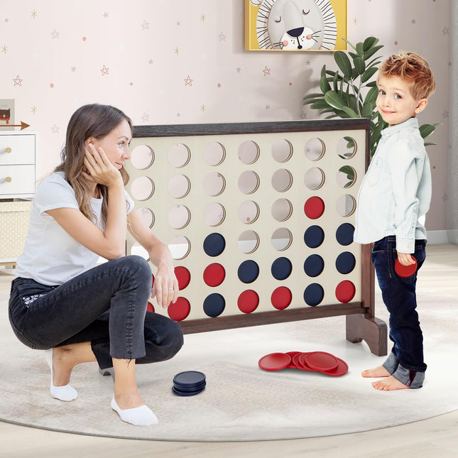 Costzon Giant 4-in-a-Row Game Set, Wooden Jumbo 4-to-Score Game with 42 PCS Chips & 600D Oxford Fabric Carrying Bag