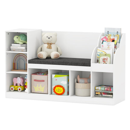 Costzon Kids Bookcase w/Reading Nook 3-in-1 Toy Organizer w/Removable Seat Cushion