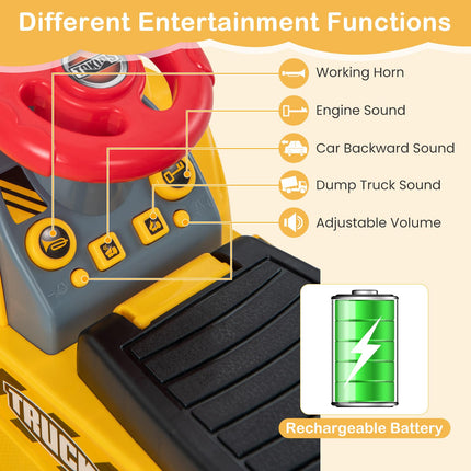 Costzon 6V Ride On Construction Excavator, Outdoor Digger Scooper Tractor Toy W/Safety Helmet