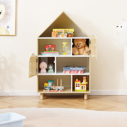 Costzon Kids Dollhouse Bookshelf w/Anti-toppling Devices & Solid Wood Legs