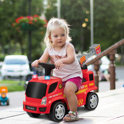 Costzon Kids Ride On Fire Truck, Ride On Push Car with Ladder Bubble Maker, Foot-to-Floor Sliding Car for Toddlers