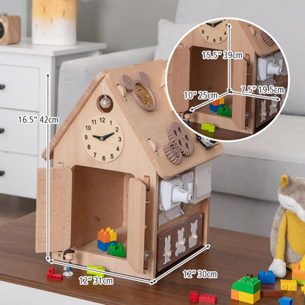 Costzon Montessori Busy House Toy, Wooden Multi-Purpose Play House, Educational Learning Toy for Boys & Girls