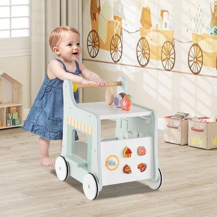 Costzon 2-in-1 Wooden Baby Walker Montessori Activity Center w/Storage
