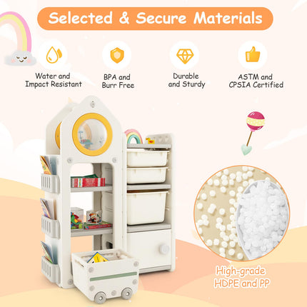 Costzon Kids Toy Storage Organizer and Bookshelf, Multipurpose Shelf with Mobile Truck, Storage Bins & Cabinet