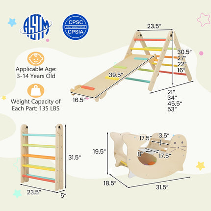 Costzon Climbing Toys for Toddlers, 7 in 1 Foldable Montessori Wooden Arch Climber Ladder with Rocker