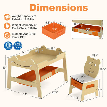 Costzon Kids Table and Chairs Multifunctional Art Desk Set (27.5” x 24” x 20”)