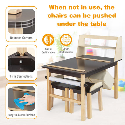 Costzon 2 in 1 Children’s Wooden Easel Table Set with 2-Tier Shelves