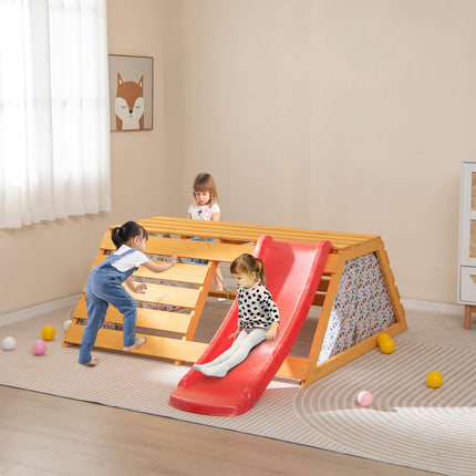 Costzon Climbing Toys for Toddlers, 5-in-1 Wooden Indoor Playground, Climbing Ladder with Slide for Kids