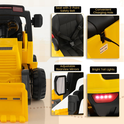 Costzon Ride on Excavator, 12V Battery Powered Bulldozer Digger with Adjustable Digging Bucket, Yellow