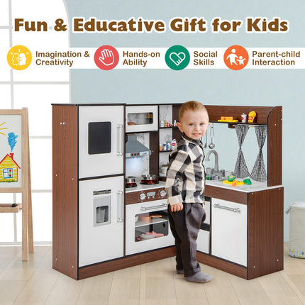 Costzon Kids Corner Kitchen Playset, Toddler Pretend Toy Kitchen w/Sink & Faucet, Water Circulation System