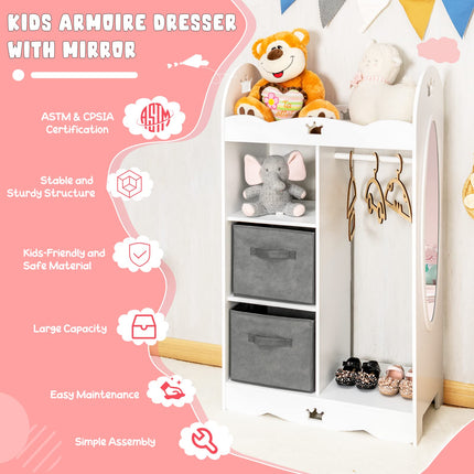 Costzon Kids Dress up Storage W/Mirror, 2 Storage Bins & Cloth Hanger, Costume Closet Wardrobe