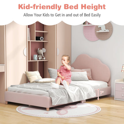 Costzon Twin Bed Frames with Adjustable Headboard, Upholstered Wooden Kids Bed w/Slats Support
