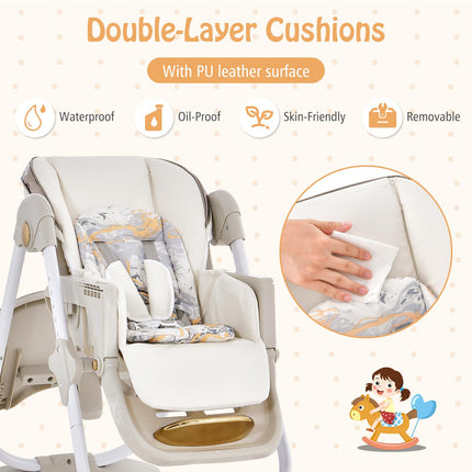 BABY JOY High Chair, Foldable Baby High Chair with Adjustable Height, Portable High Chair with Wheels