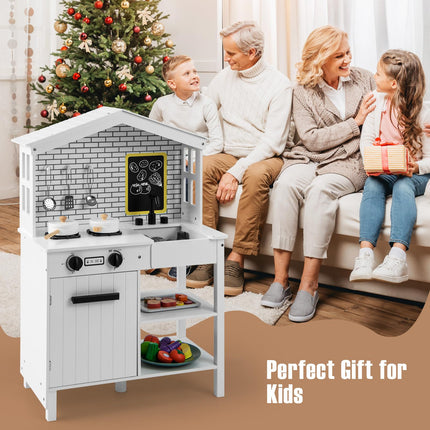 Costzon Kids Kitchen Playset, Farmhouse Wooden Pretend Cooking Toy Set, Play Kitchen with Sweet Accessories, Gift for Boys & Girls 3+