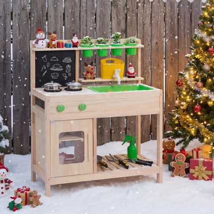 Costzon Mud Kitchen Wooden Toddler Pretend Cooking Playset