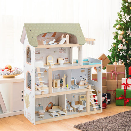 Costzon Wooden Dollhouse Kids DIY Pretend Playhouse