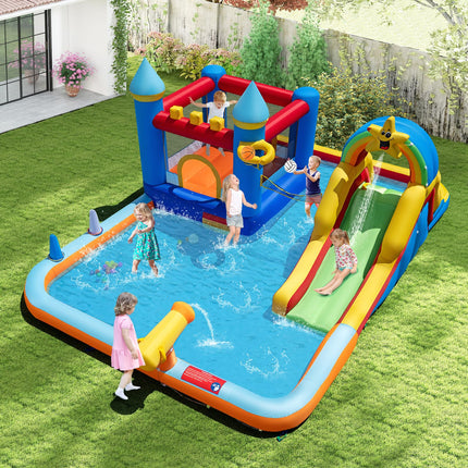 BOUNTECH Inflatable Water Slide w/Splash Pool Basketball Hoop Football Game for Kids 3-12