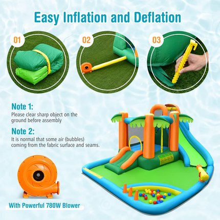 Costzon Inflatable Water Slide for Kids, 7 in 1 Kids Jumping Castle Bounce House w/Blower, Splash Pool