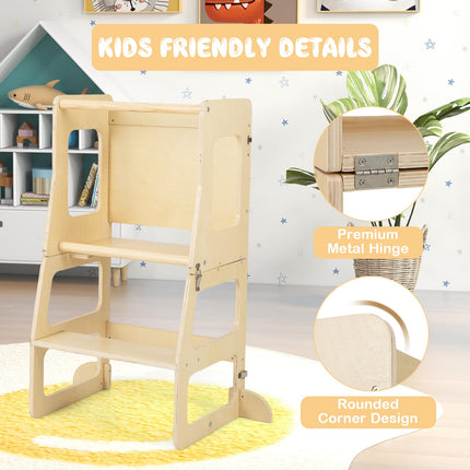 Costzon 3 in 1 Toddler Tower, Kids Kitchen Step Stool with Chalkboard, Foldable Kids Table and Chair Set