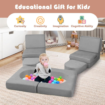 Costzon Kids Play Couch, Versatile Building Fort Foam Play Couch for Boys & Girls(8Pieces)