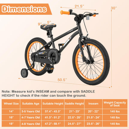 Costzon Outer Space Kids Bike, 18 Inch Sport Bicycle for 4-7 Years Old w/Adjustable Saddle, Training Wheels