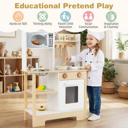 Costzon Wooden Toy Kitchen w/Microwave