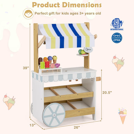 Costzon Kids Ice Cream Cart | 2-in-1 Grocery Store Playset w/Display Shelves