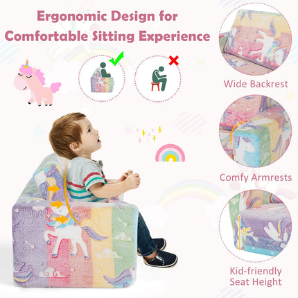 Costzon Convertible Toddler Couch, Glow in Dark, Fold Out Modular Sofa Playset with Ottomans