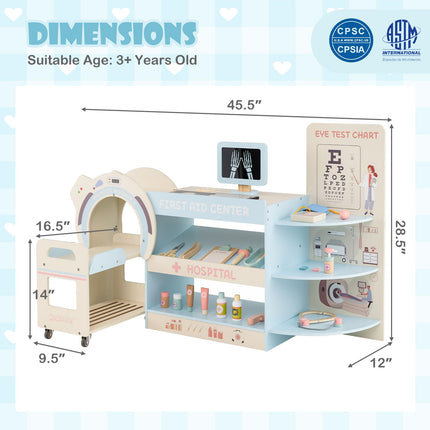 Costzon Kids Doctor Play Set Wooden Pretend Doctor Kit w/ Eye Chart