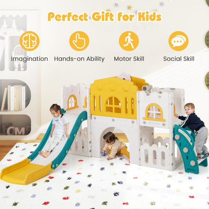 Costzon 8 in 1 Toddle Slide Playset Freestanding Kids Slide w/Tunnel