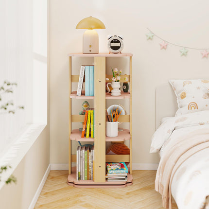Costzon Kids Rotating Bookshelf 360° Spinning 3-Tier Corner Bookshelf(Pink classic)
