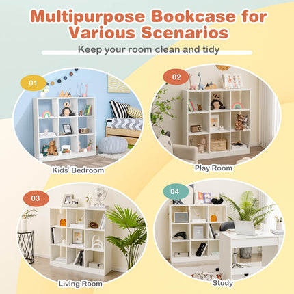 Costzon Toy Organizers and Storage, Wooden White 9-Cube Kids Bookcase for Books Toys Display Organization