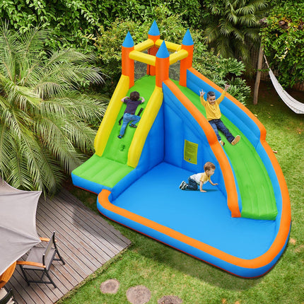 Costzon Inflatable Water Slide, Giant Bouncy Waterslide Park for Kids Backyard Outdoor Fun with Climbing Wall