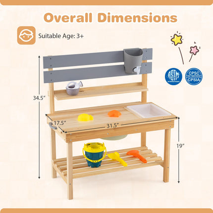 Costzon Outdoor Wooden Play Kitchen w/Extended Tabletop