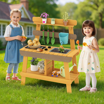 Costzon Mud Kitchen for Kids Outdoor Montessori Pretend Playset w/Removable Faucet