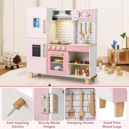 Costzon Kids Kitchen Playset, Wooden Pretend Play Kitchen with BBQ Grill