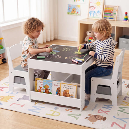 Costzon 4 in 1 Kids Table and Chairs with Building Blocks