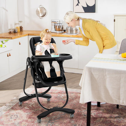 High Chair, Foldable Baby High Chair with Adjustable Height, Recline & Footrest, Double Removable Tray, Storage Basket