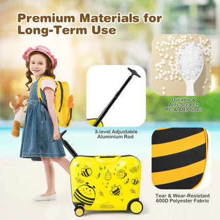Costzon 2PC Kids Luggage Set, 3 in 1 Toddler 18" Ride-on & Carry-on Hardshell Suitcase with Wheels