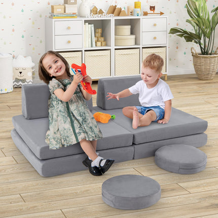 Costzon Modular Kids Play Couch, 6 PCS Toddler Creative Imaginative Furniture Play Set