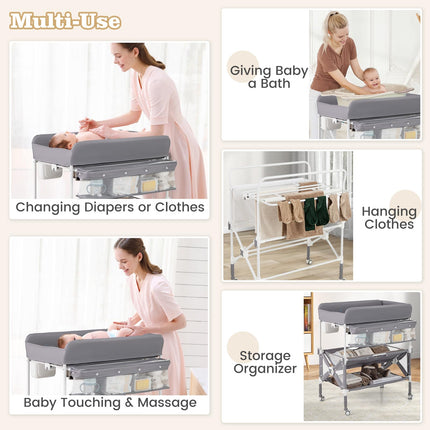 BABY JOY Portable Baby Changing Table, Foldable Waterproof Diaper Changing Station w/Wheels