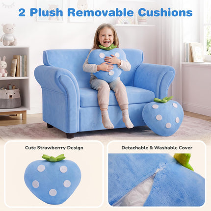 Costzon Kids Couch Double Seat Children's Sofa with 2 Strawberry Pillows